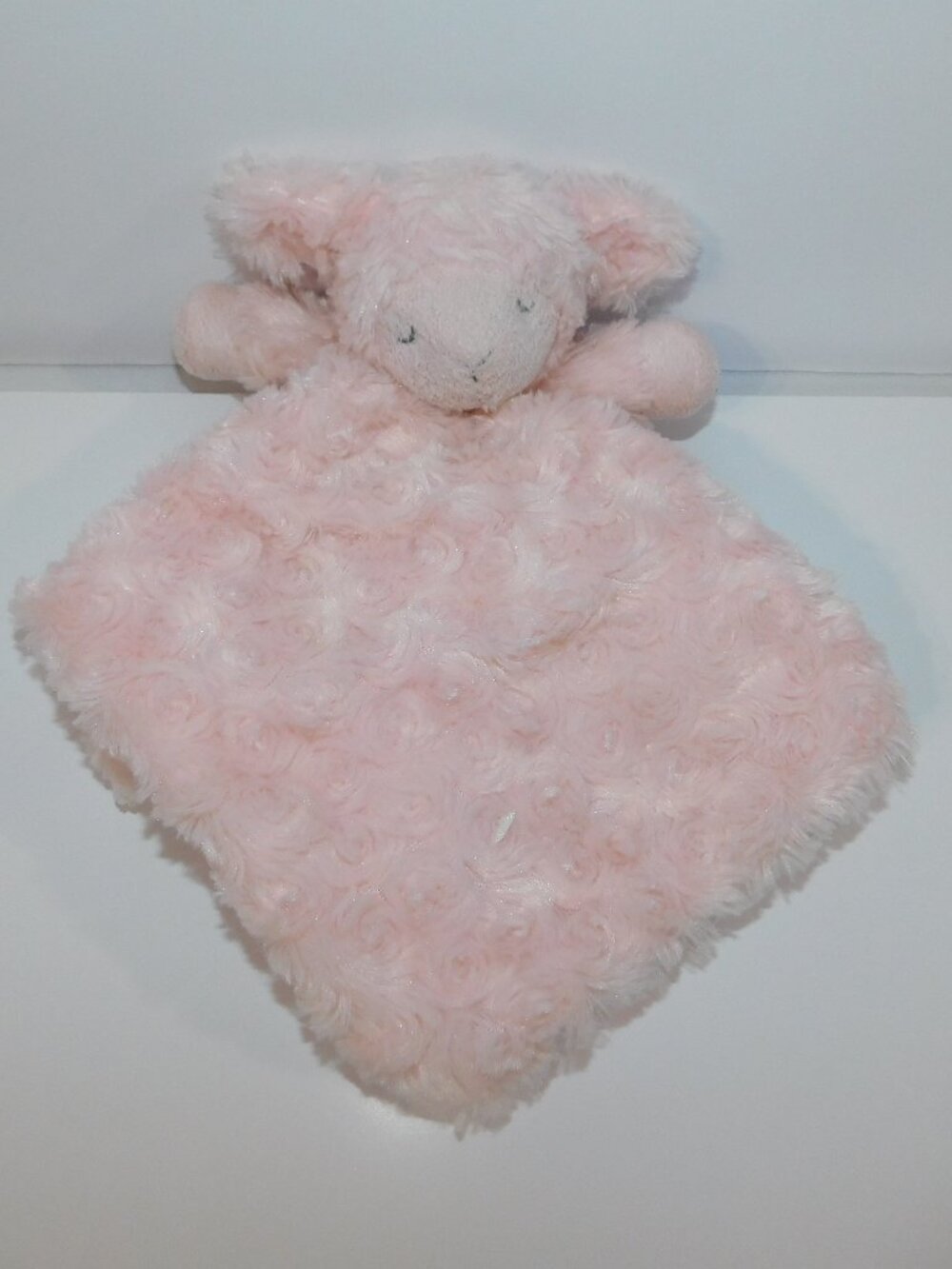 Blankets & Beyond Pink Lamb Sheep Fuzzy Swirl Security blanket Baby Lovey Plush